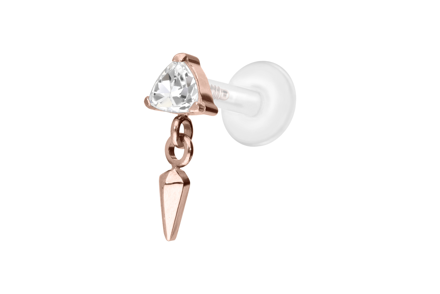 PTFE Labret Piercing mit Innengewinde + Titan-Aufsatz KRISTALLDREIECK + SPITZE